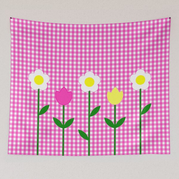 Item preview, Pink Tartan with 5 or 3 Flowers designed and sold by Shapes-Mania.