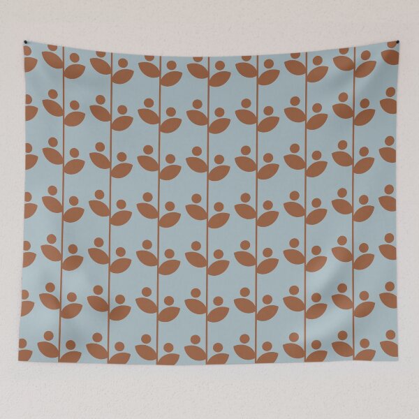 Item preview, Cute Minimalist Retro Leaves Pattern, Mid Century Modern Leaves Deep Blue & Brown designed and sold by scorpiolane.
