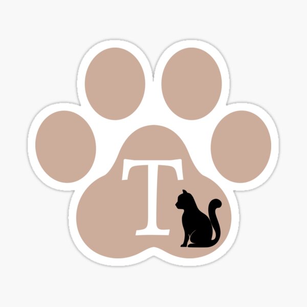 Brown cat paw, black cat and letter T Sticker
