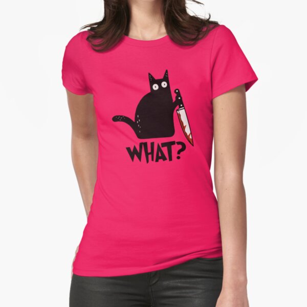 Cat What? Murderous Black Cat With Knife Gift Premium T-Shirt Fitted T-Shirt