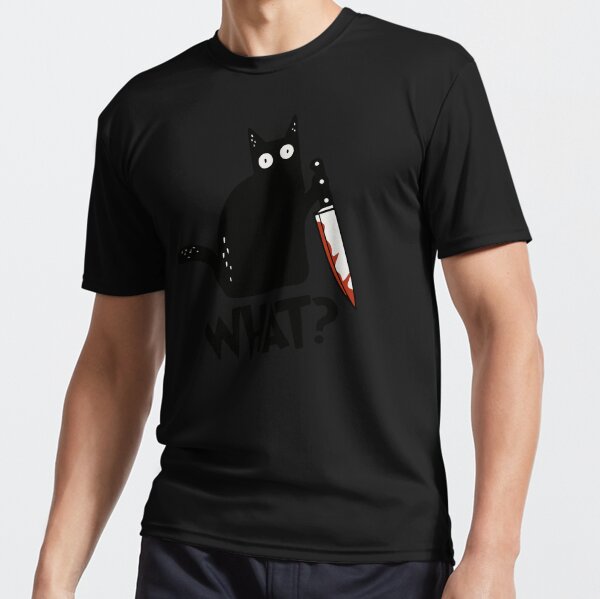 Item preview, Cat What? Murderous Black Cat With Knife Gift Premium T-Shirt designed and sold by ZeLittleFamily.
