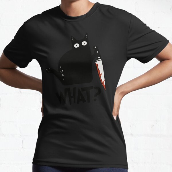 Item preview, Cat What? Murderous Black Cat With Knife Gift Premium T-Shirt designed and sold by ZeLittleFamily.