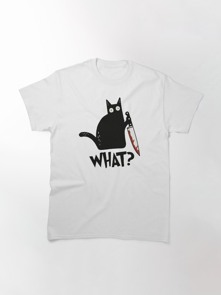Thumbnail 3 von 7, Classic T-Shirt, Katze Was? Mörderische schwarze Katze mit Messer Geschenk Premium T-Shirt designt und verkauft von ZeLittleFamily.