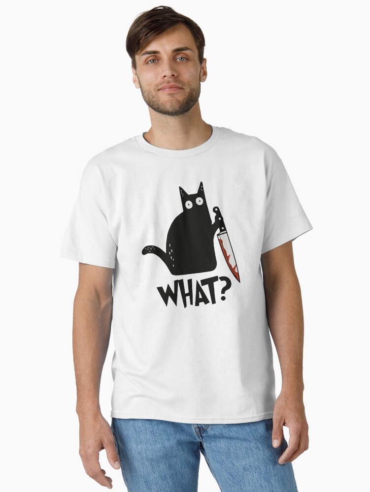 Thumbnail 1 von 7, Classic T-Shirt, Katze Was? Mörderische schwarze Katze mit Messer Geschenk Premium T-Shirt designt und verkauft von ZeLittleFamily.