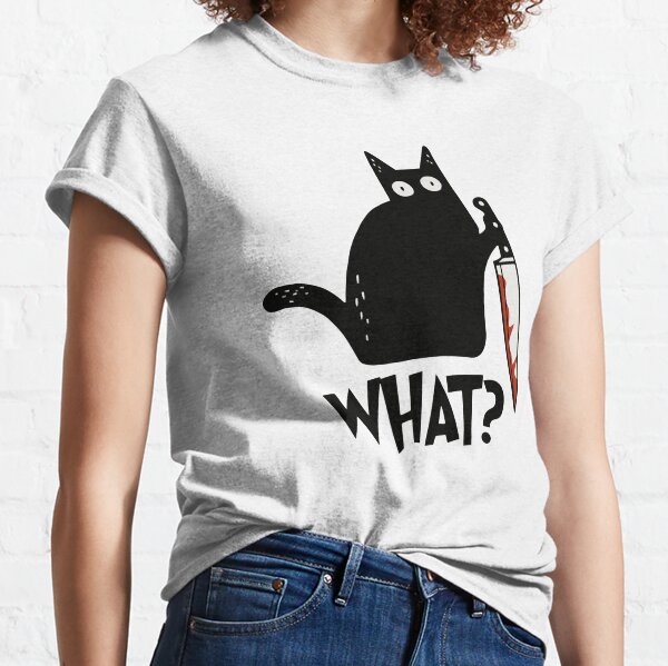 Gato ¿Qué? Gato negro asesino con regalo de cuchillo Camiseta premium Camiseta clásica