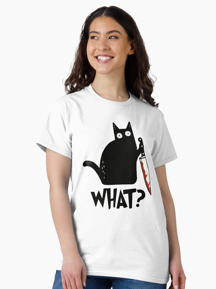 Thumbnail 2 von 7, Classic T-Shirt, Katze Was? Mörderische schwarze Katze mit Messer Geschenk Premium T-Shirt designt und verkauft von ZeLittleFamily.