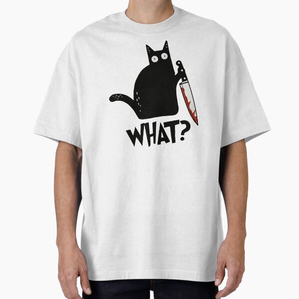 Vista previa del artículo con la obra «¿Gato qué? Camiseta premium de regalo de gato negro asesino con cuchillo», diseñado y vendido por ZeLittleFamily.