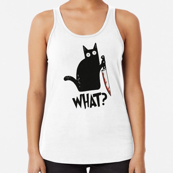 Cat What? Murderous Black Cat With Knife Gift Premium T-Shirt Racerback Tank Top
