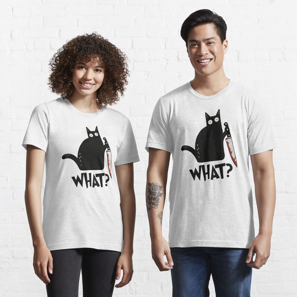 "Cat What? Murderous Black Cat With Knife Gift Premium TShirt" Tshirt