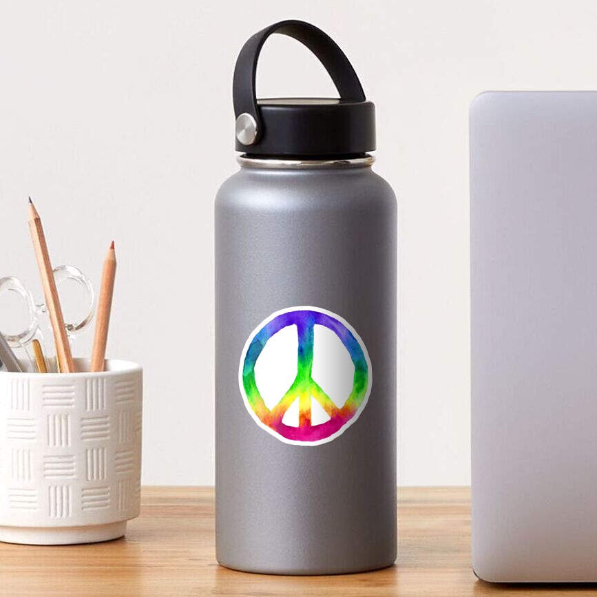 Watercolor Rainbow Tie Dye Peace Sign Sticker For Sale By