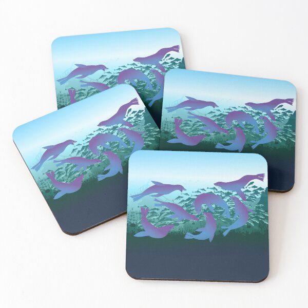 New Zealand Fur Seals and a School of Fish Coasters (Set of 4)