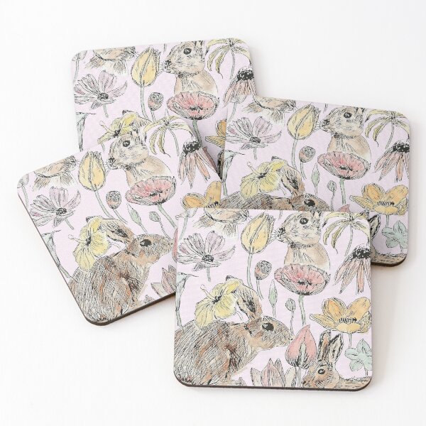 Item preview, hand painted rabbits and flowers colored version  designed and sold by ColorandColor.