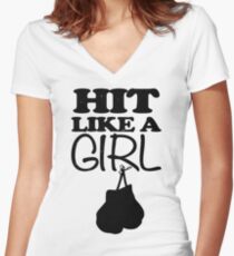 Hit Like a Girl Boxing Women's Fitted V-Neck T-Shirt