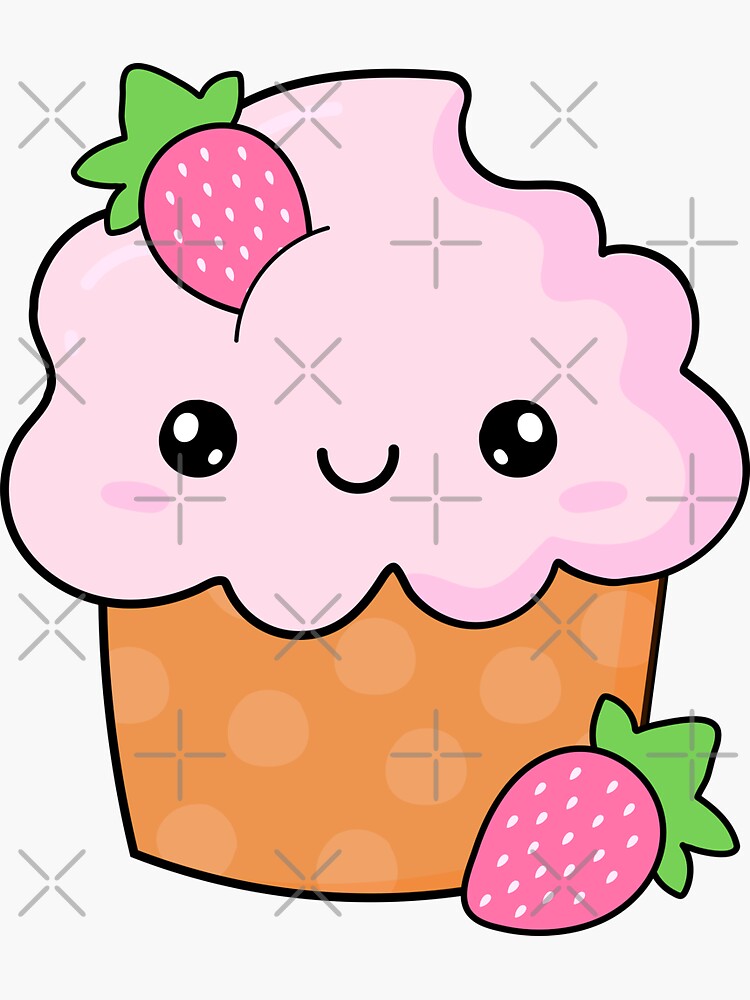 "Cute smiling kawaii strawberry cupcake ice cream Strawberry dessert