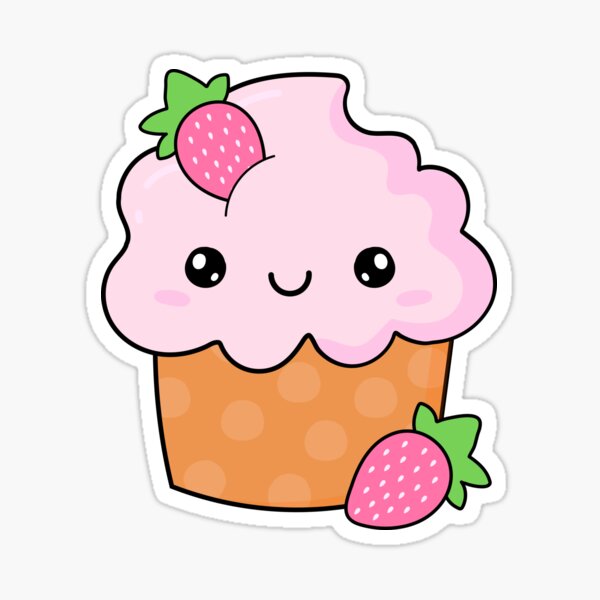 "Cute smiling kawaii strawberry cupcake ice cream Strawberry dessert