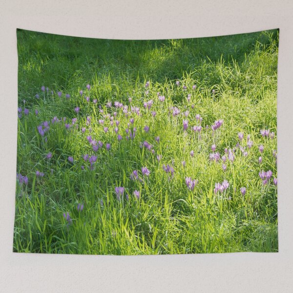 Item preview, Meadow Abundance - Delicate Crocuses and Grass Blades in the Sunshine designed and sold by Georgia Mizuleva.