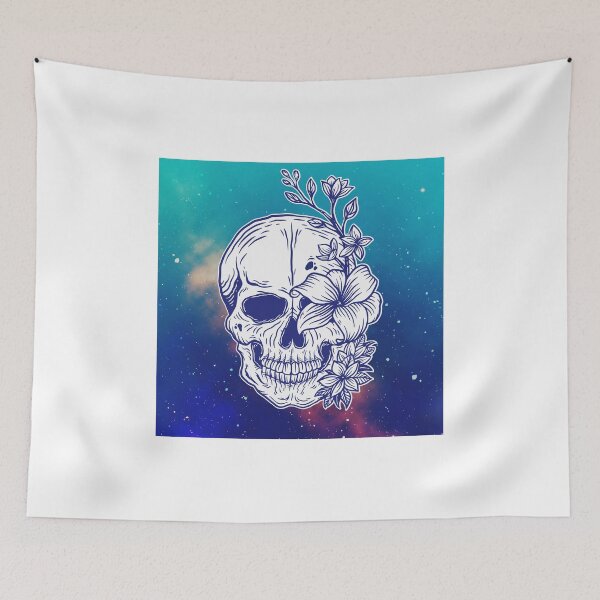 Item preview, flowered skull under starry sky designed and sold by mrelax57700.
