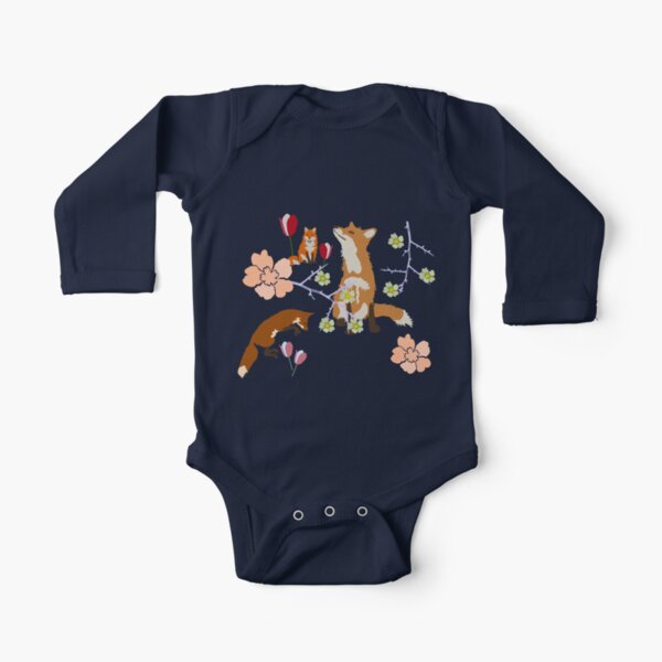 Fox in flowers Long Sleeve Baby One-Piece