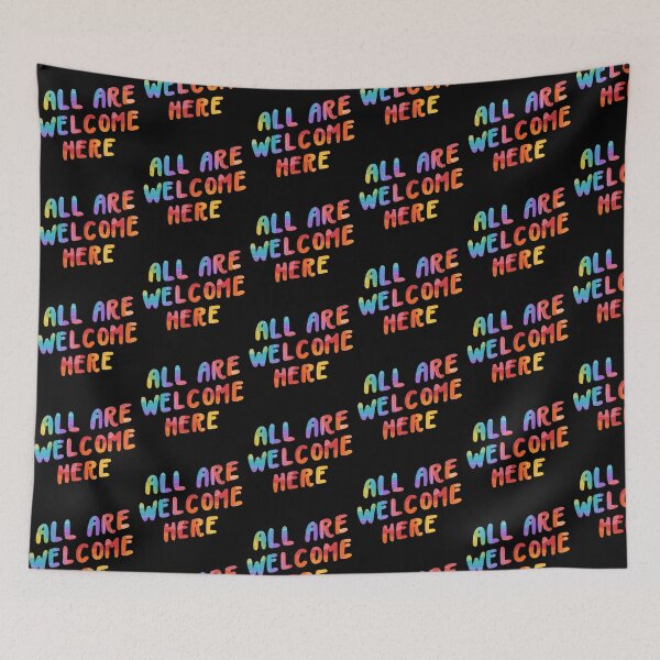 Item preview, All Are Welcome Here - Rainbow Pride Hand Lettered Quote designed and sold by TheBubblyType.