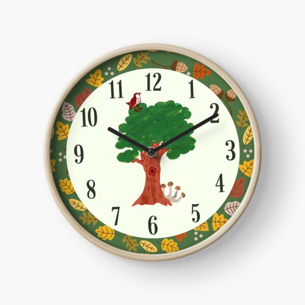 Item preview, Nature leaves acorn clock tree and bird designed and sold by DemonicGloom.