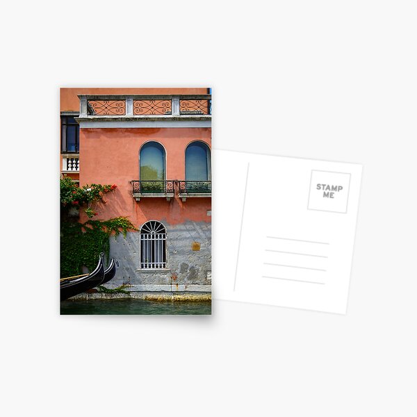 Italian gondola in Venice, with old building and window Postcard