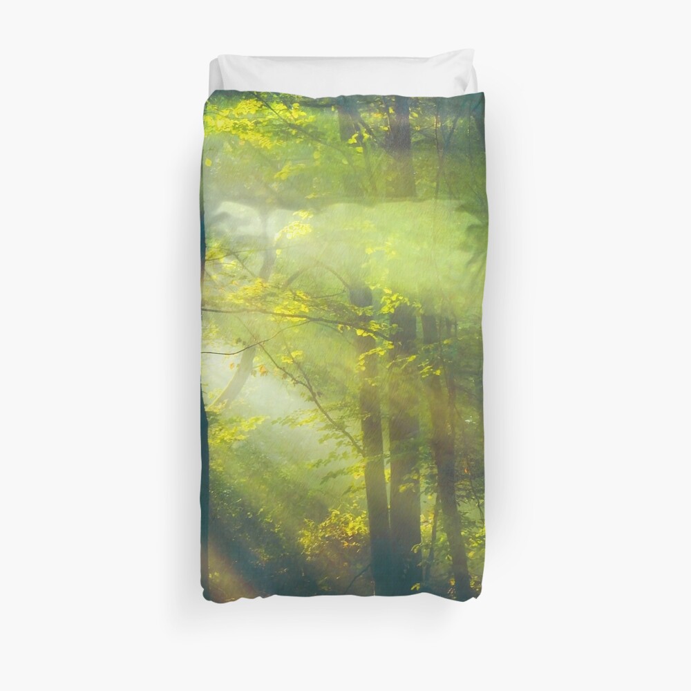 Sun Rays in Forest Duvet Cover