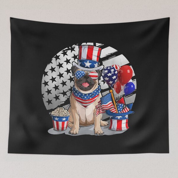 Item preview, Cute Beige Pug Dog Sunglasses Usa American Flag 4th Of July designed and sold by luciaaljudith.