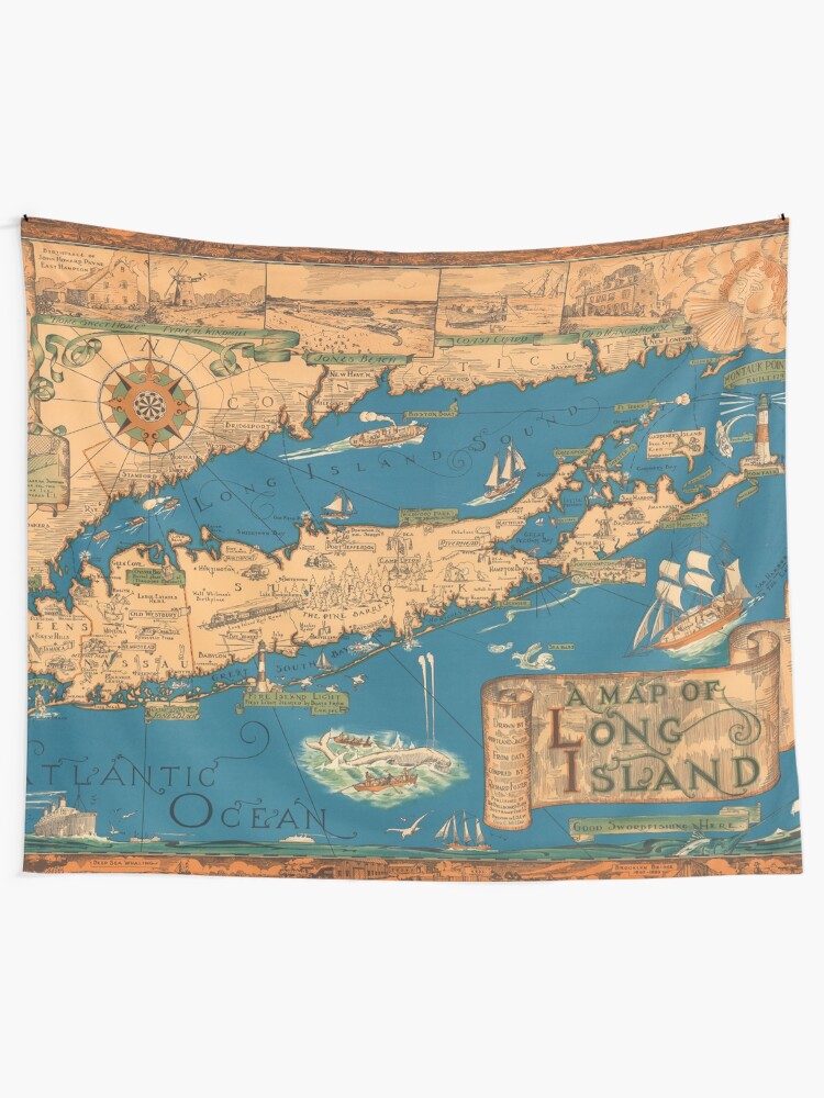 "1953 Long Island map - special gift idea" Tapestry by mappendant 