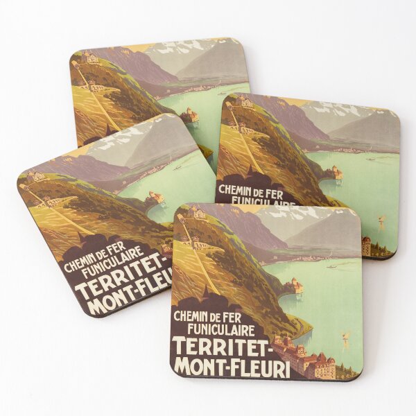 Item preview, Chemin De Fer Funiculaire TERRITET MONT FLEURI Montreux Switzerland 1905 Old Funicular Railway Poster designed and sold by retroposters.