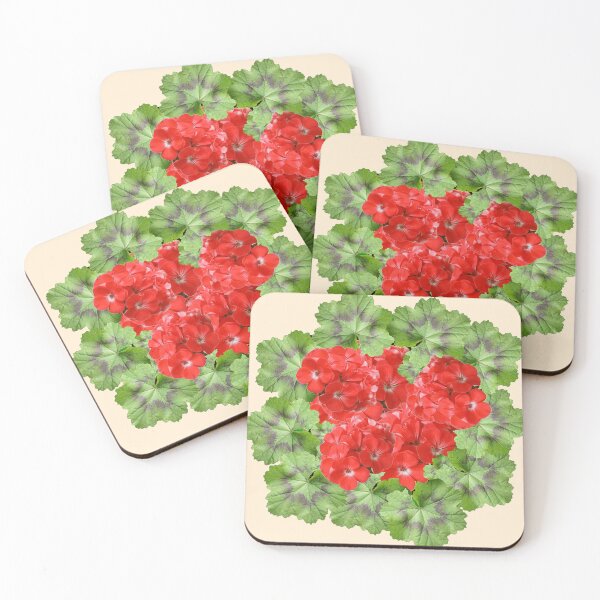Item preview, RED GERANIUMS LEAF PATTERN  CREAM COLOR ART designed and sold by sharlesart.