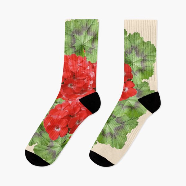 Item preview, RED GERANIUMS LEAF PATTERN  CREAM COLOR ART designed and sold by sharlesart.