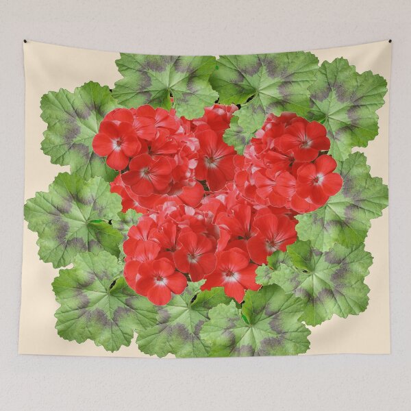 Item preview, RED GERANIUMS LEAF PATTERN  CREAM COLOR ART designed and sold by sharlesart.