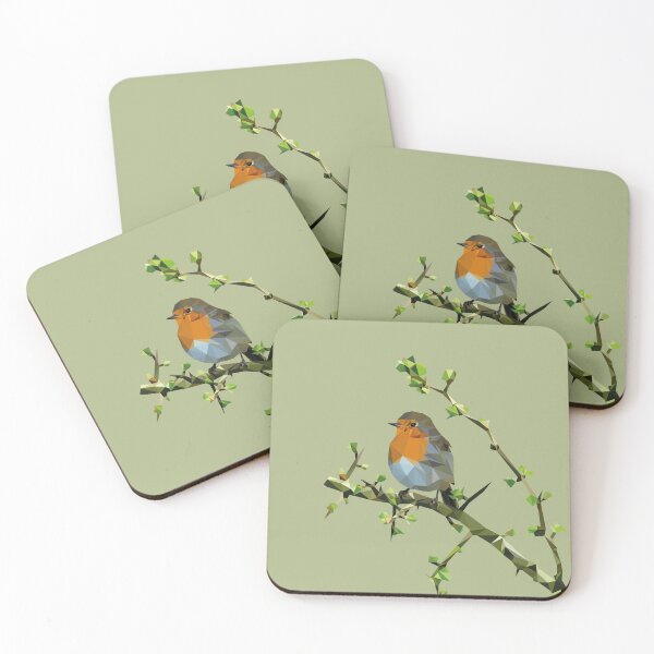 Item preview, Robin bird lowpoly green yellow background looking to the left designed and sold by xP42.