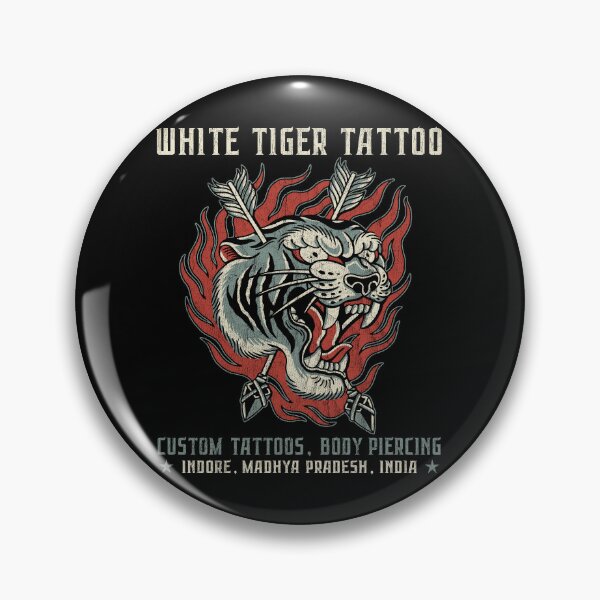 Item preview, White Tiger Tattoo, Studio Design, Neo Traditional, Old School, Indore, India designed and sold by Proverbial Wisdom Design.