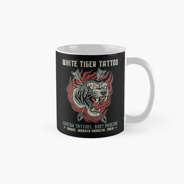 Item preview, White Tiger Tattoo, Studio Design, Neo Traditional, Old School, Indore, India designed and sold by Proverbial Wisdom Design.