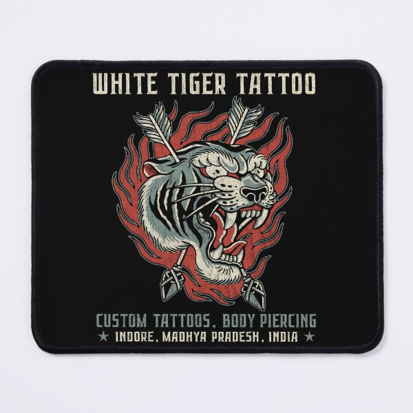 Item preview, White Tiger Tattoo, Studio Design, Neo Traditional, Old School, Indore, India designed and sold by Proverbial Wisdom Design.
