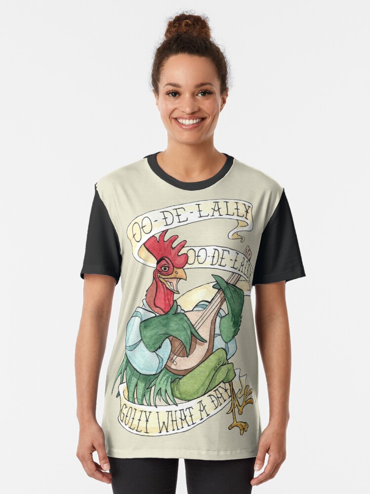 Alternate view of Alan-A-Dale Rooster : OO-De-Lally Golly What A Day Tattoo Watercolor Painting Robin Hood Graphic T-Shirt