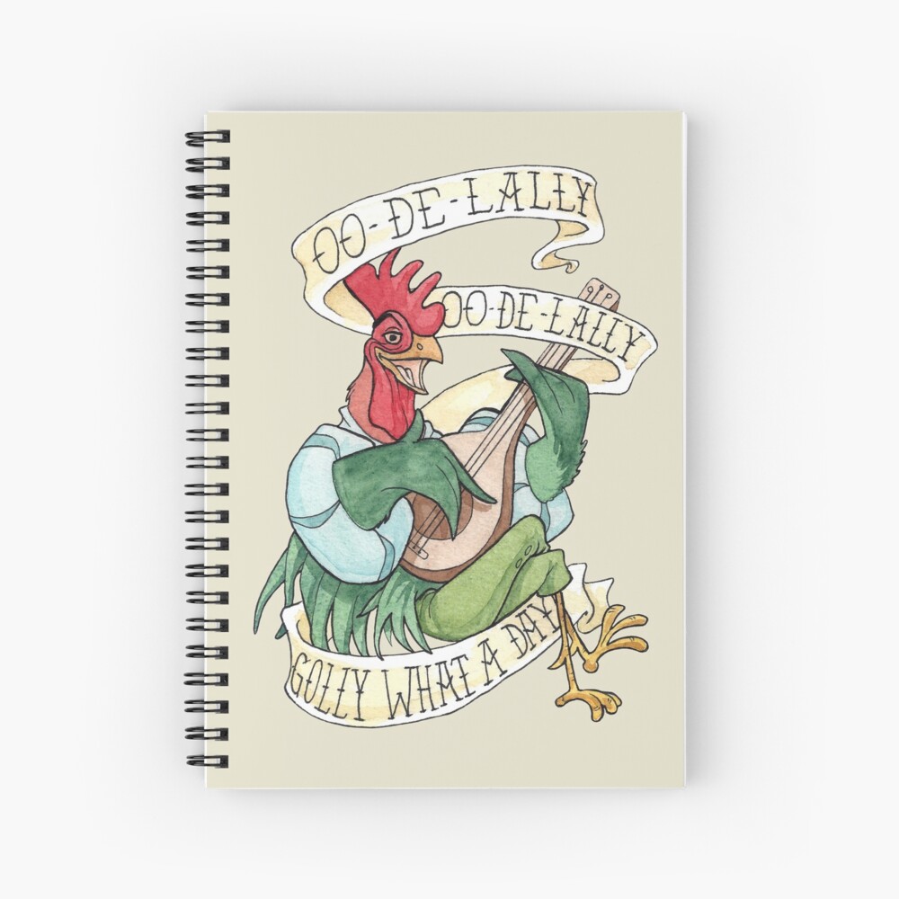 Alan-A-Dale Rooster : OO-De-Lally Golly What A Day Tattoo Watercolor Painting Robin Hood Spiral Notebook