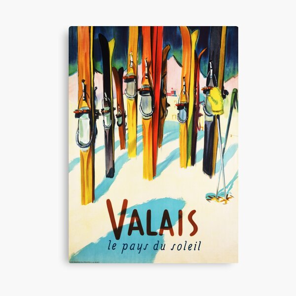 Item preview, VALAIS SWITZERLAND le pays du soleil - The Land of the Sun 1949 Vintage Winter Sports Travel Poster designed and sold by retroposters.