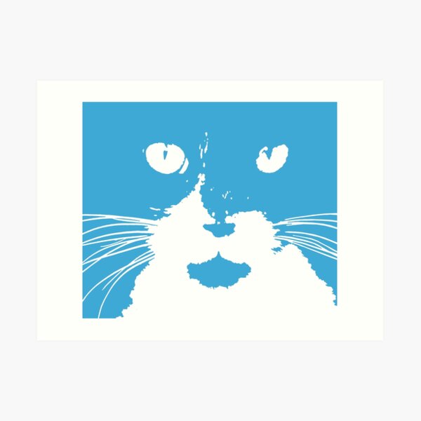 "Cat Print/My Patch" Blue and White Cat Feline Face Graphic Design - Jenny Meehan Art Print