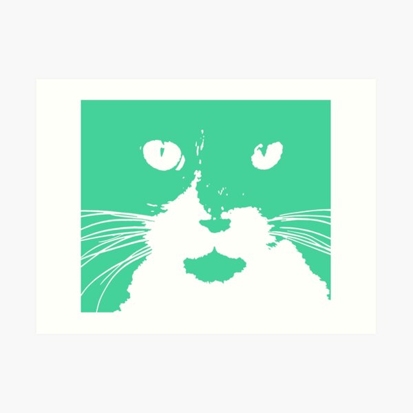 Cat Print/My Patch Turquoise Feline Face Abstract Design - Jenny Meehan Art Print