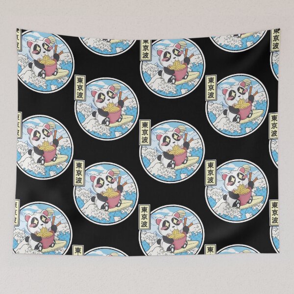 Item preview, Kawaii Panda Eating Ramen While Surfing Japanese Waves | The Great Wave Off Kanagawa designed and sold by zenpatterns.
