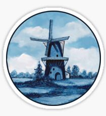 Delft Blue Dutch Windmill, Painting, Blue and White Sticker