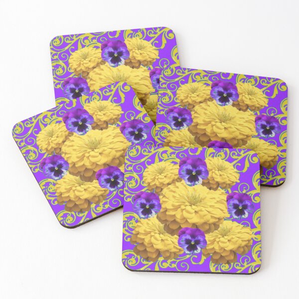 Item preview, PURPLE PANSIES YELLOW ZINNIAS PATTERN  PURPLE ART designed and sold by sharlesart.