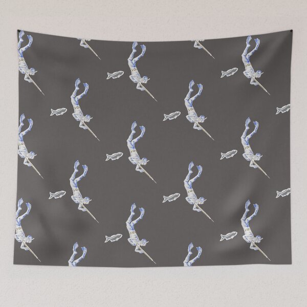 Item preview, Vintage Spearfishing Diver Underwater with Speargun and Fish URM designed and sold by urmaddad.