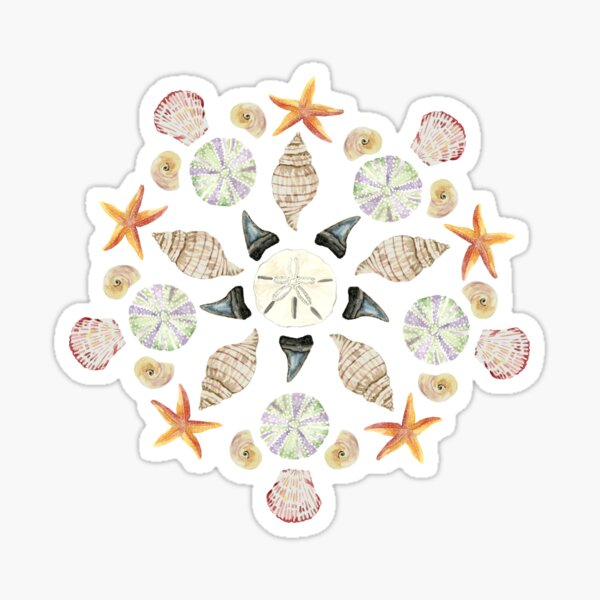 Florida Beachcombing Mandala 1 - Watercolor - Dark Blue Sticker