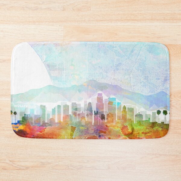 Artikelvorschau, Los Angeles Skyline & Karte Aquarelldruck von Zouzounio Art entworfen und verkauft von zouzounioart.