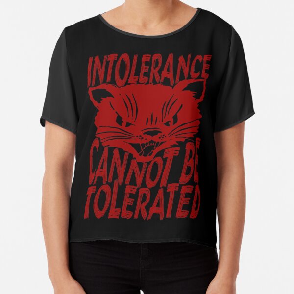 Vista previa del artículo con la obra «La intolerancia no se puede tolerar: punk, gato, izquierdista, antifascista, antirracista», diseñado y vendido por SpaceDogLaika.