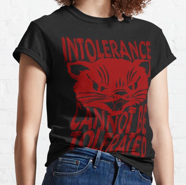 Vista previa del artículo con la obra «La intolerancia no se puede tolerar: punk, gato, izquierdista, antifascista, antirracista», diseñado y vendido por SpaceDogLaika.