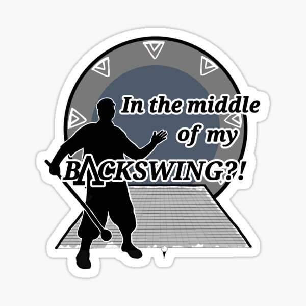 Vista previa del artículo con la obra «¡¿En medio de mi BACKSWING?!», diseñado y vendido por WildStarFoundry.